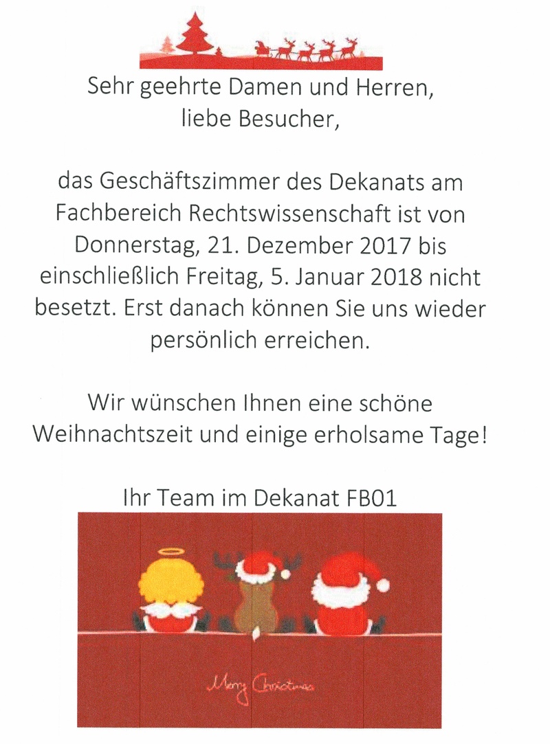 Abwesenheit Dekanat 2017/2018