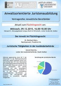 Plakat Vortrag 9 12 2015 Flüchtlingsrecht IAJ+RLC