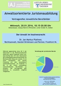 Vortrag am 20.01.2016: Der Anwalt im Insolvenzrecht