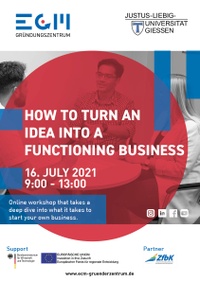Poster for "How to turn an idea into a functioning business"