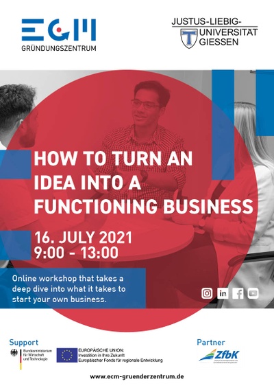 Poster for "How to turn an idea into a functioning business"