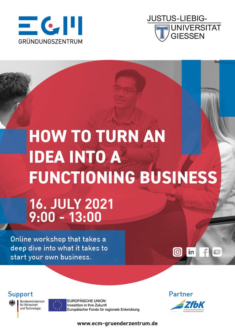 Poster for "How to turn an idea into a functioning business"