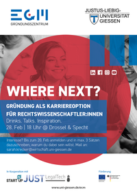 Where Next? Gründung als Karriereoption für Rechtswissenschaftler:innen