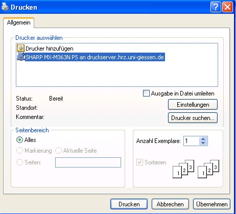 Drucker auswählen