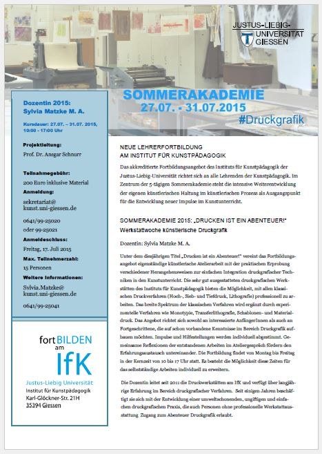 Sommerakademie am Ifk 2015, Informationsblatt