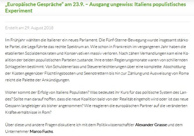 Europäische Gespräche - Ausgang ungewiss: Italiens populistisches Experiment