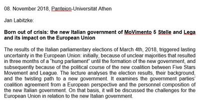 Born out of crisis: the new Italian government of MoVimento 5 Stelle and Lega and its impact on the European Union