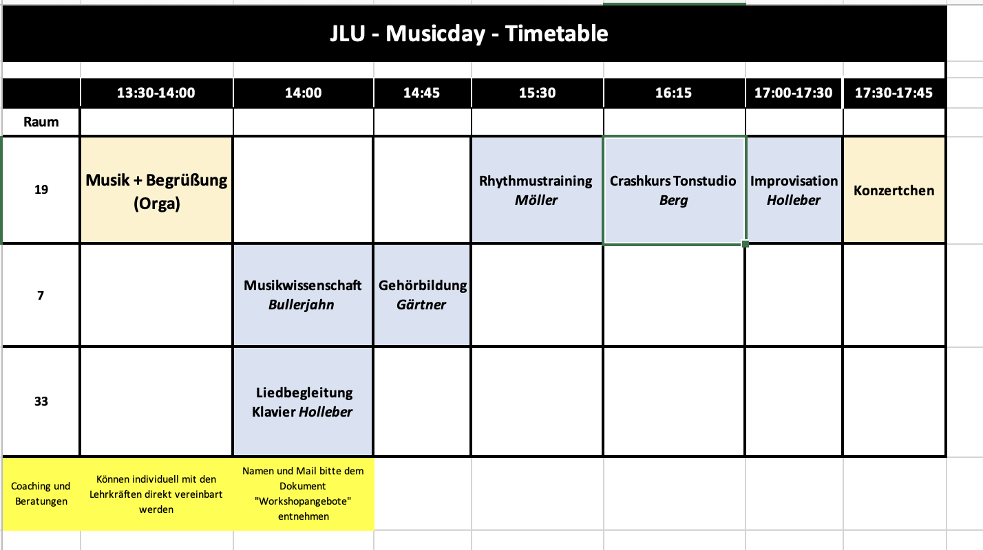 Timetable MusicDay 2025