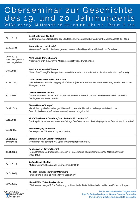 Termine für das Oberseminar im Wintersemester 2024/25