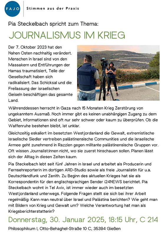 Stimmen aus der Praxis - Pia Steckelbach spricht zum Thema: Journalismus im Krieg