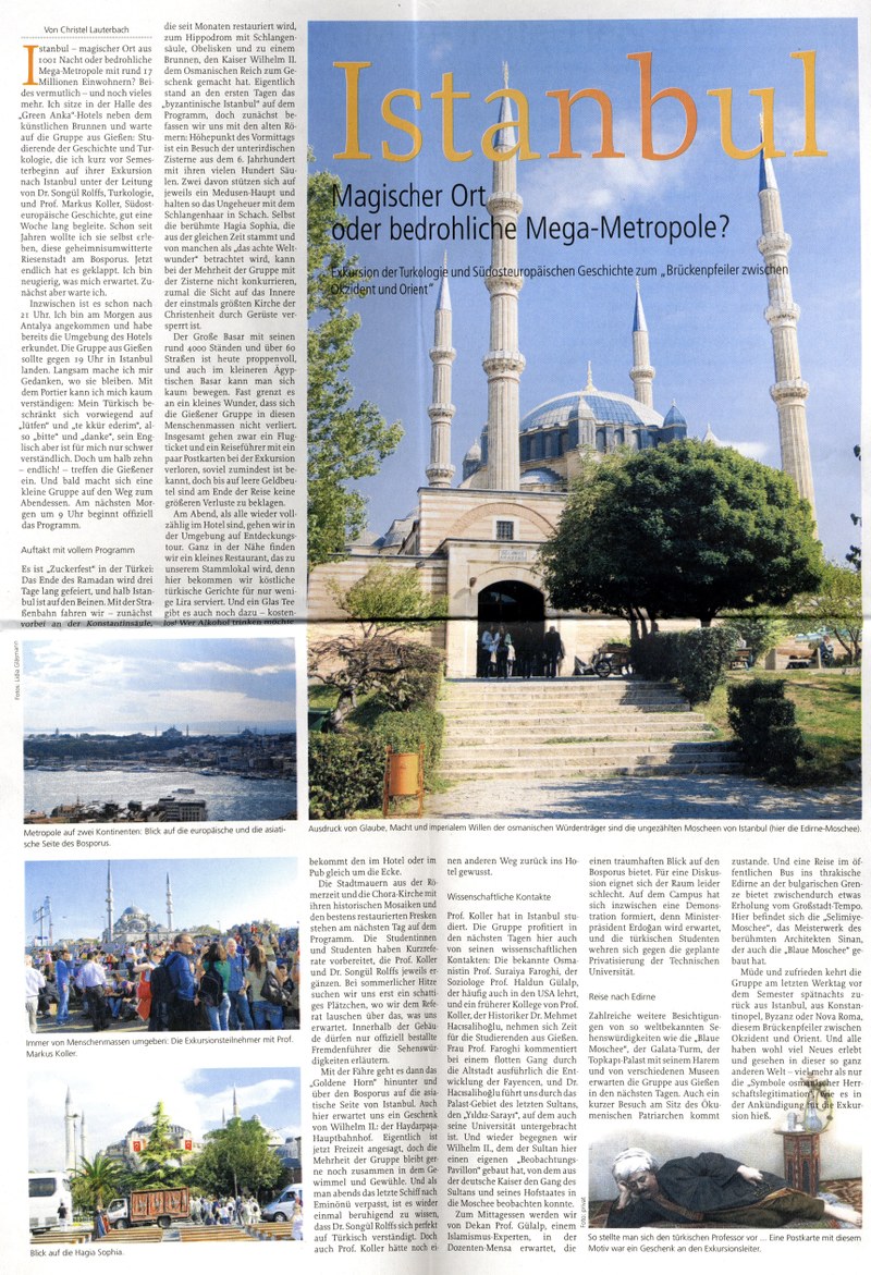 Artikel zur Exkursion nach Istanbul