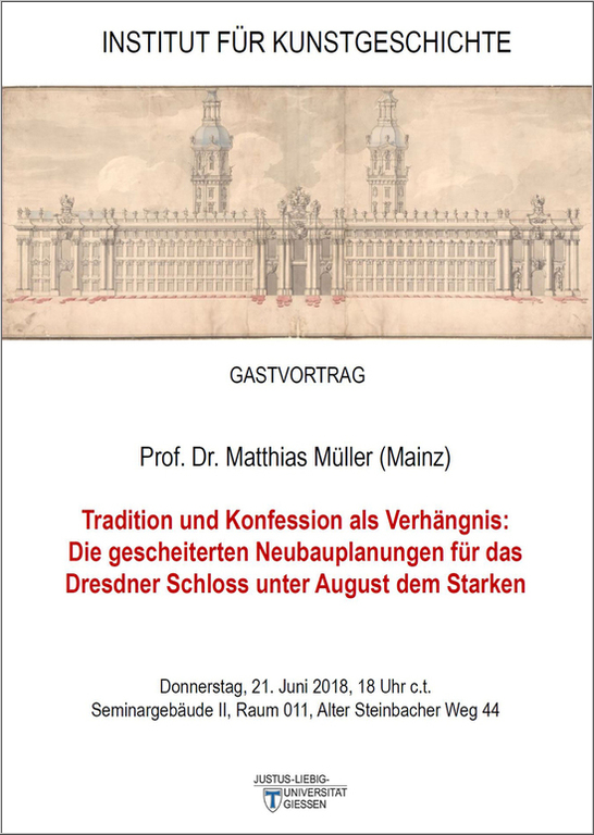 Bild: Projektierte neue Ostfassade des Dresdner Schlosses von Matthäus Daniel Pöppelmann (ca. 1711, SLUB, HS Mscr. Dresden L4, Bl. 3)
