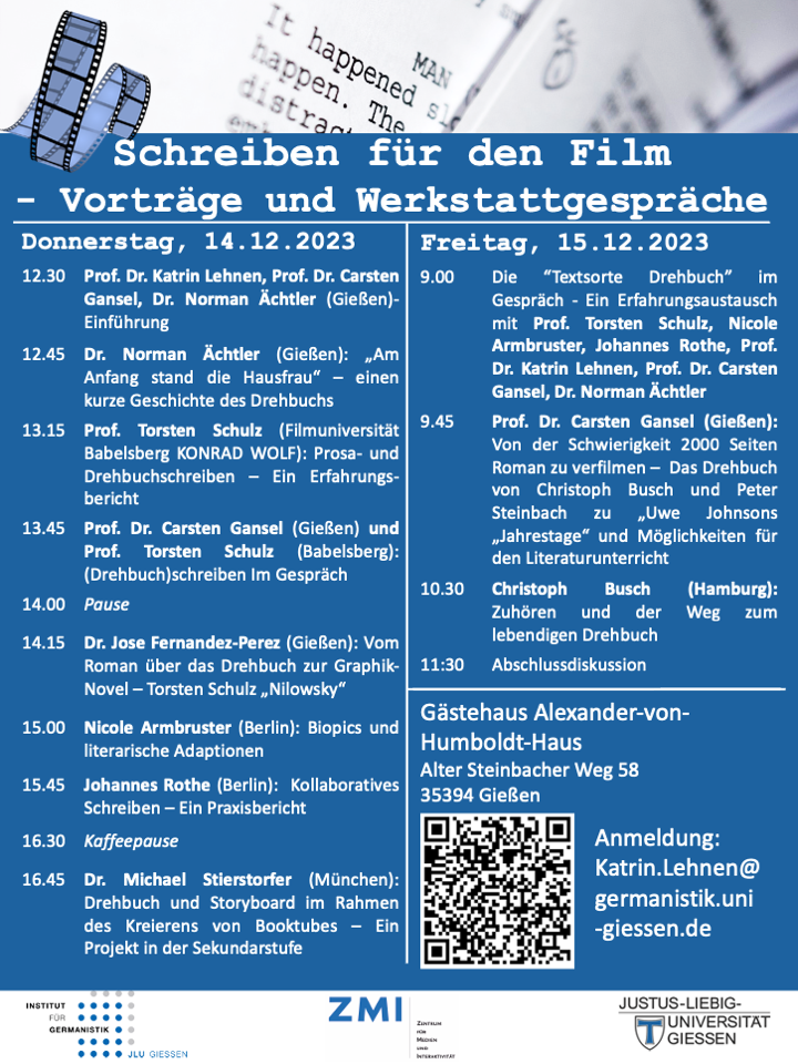 Schreiben für den Film - Plakat mit Programm