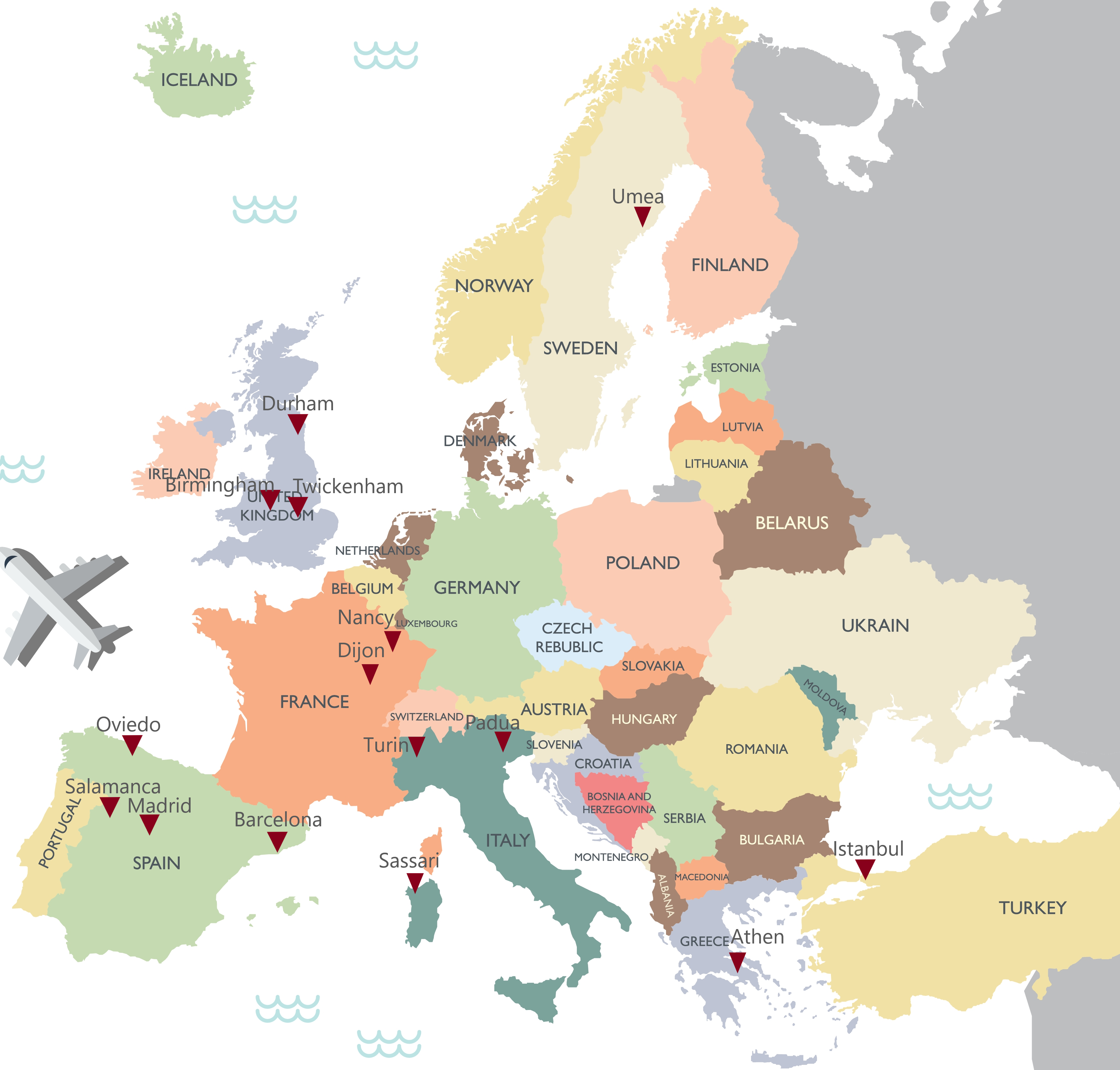 Europakarte mit Städten