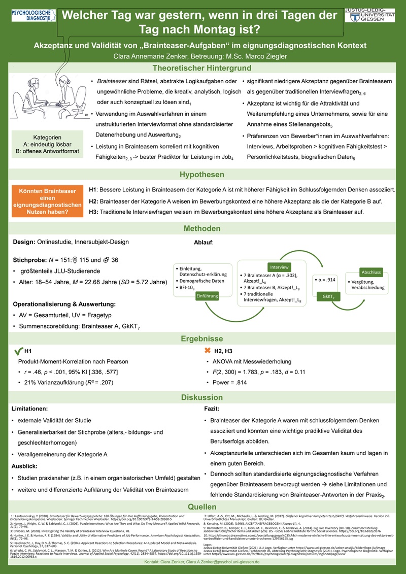 Welcher Tag war gestern, wenn in drei Tagen der Tag nach Montag ist? Akzeptanz und Validität von "Brainteaser-Aufgaben" im eignungsdiagnostischen Kontext.