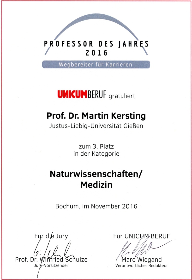 Auszeichnung Professor des Jahres 2016