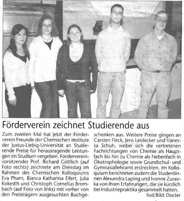 Auszeichnungen für Chemie-Studenten