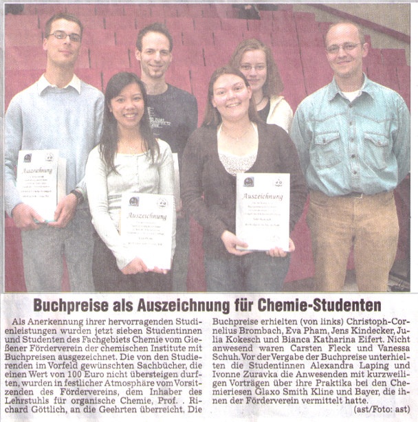 Auszeichnungen für Chemie-Studenten