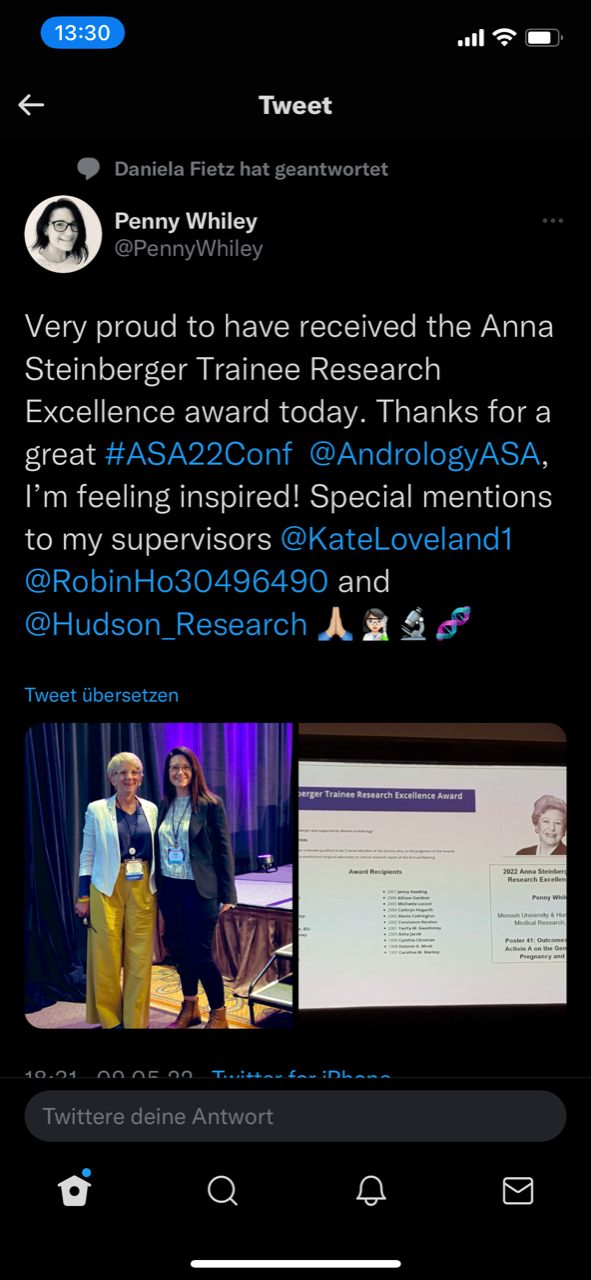 Penny Whiley - ASA 2022 Anna Steinberger Trainee Research Excellence Award