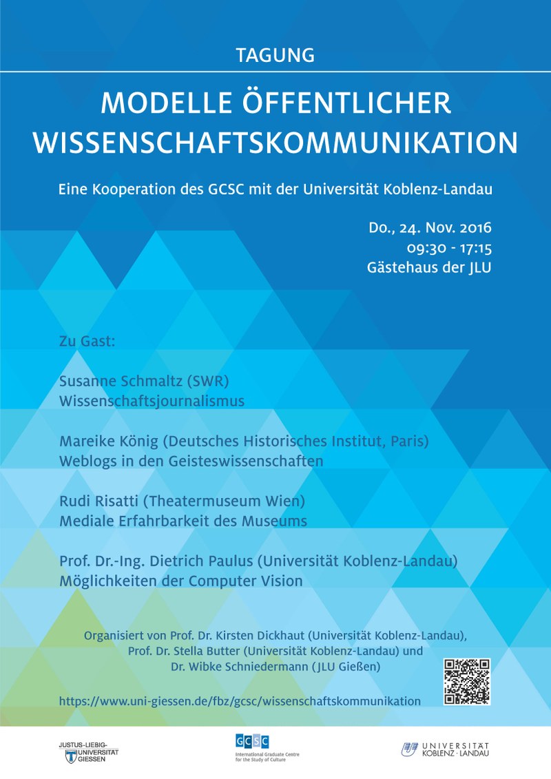 Poster zur Tagung "Modelle öffentlicher Wissenschaftskommunikation" am 24.11.2016