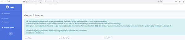 Screenshot des User Self Service