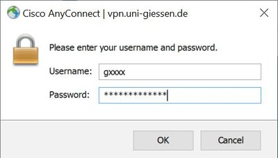 Cisco AnyConnect für Windows 10 Zugangsdaten