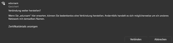 Windows eduroam Installation abschliessen
