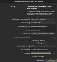 Einstellungen für die eduroam-Konfiguration unter Linux