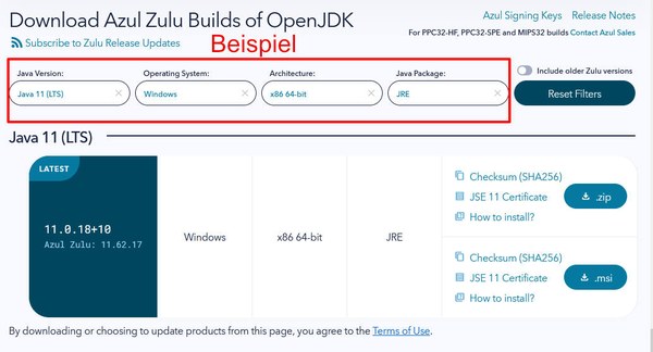 Azul OpenJDK Java Downloads Screeshot