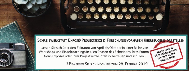 Banner "Schreibwerkstatt Exposé/Projektskizze 2019"
