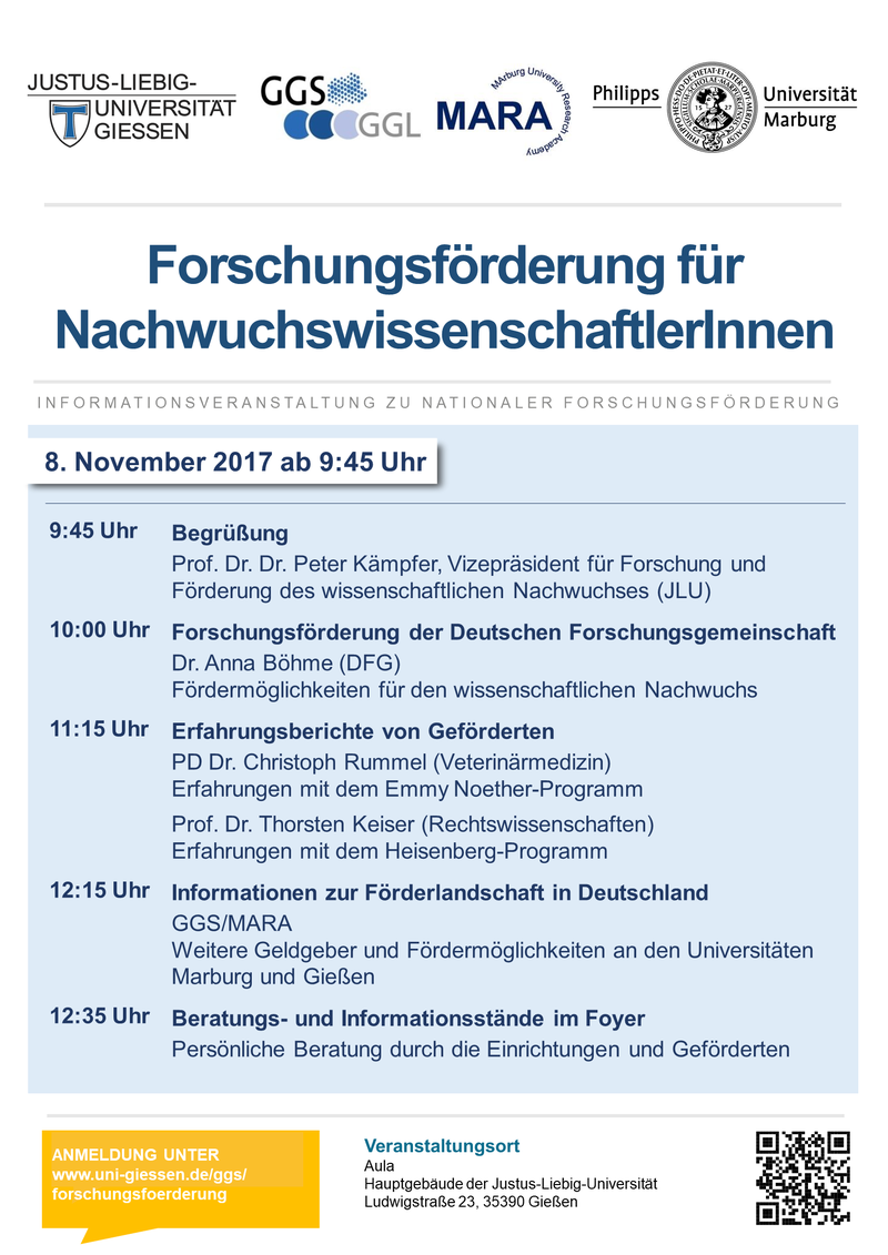 Infoveranstaltung "Forschungsförderung für NachwuchswissenschaftlerInnen" am 8.11.2017