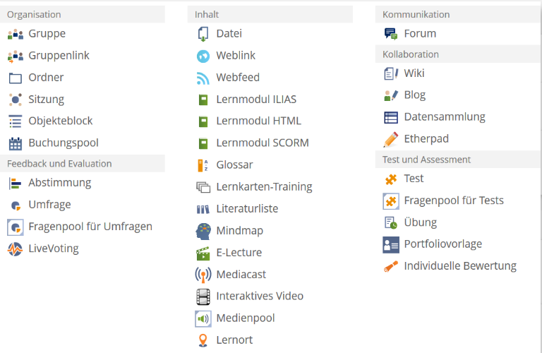 Übersicht der ILIAS Autorentools