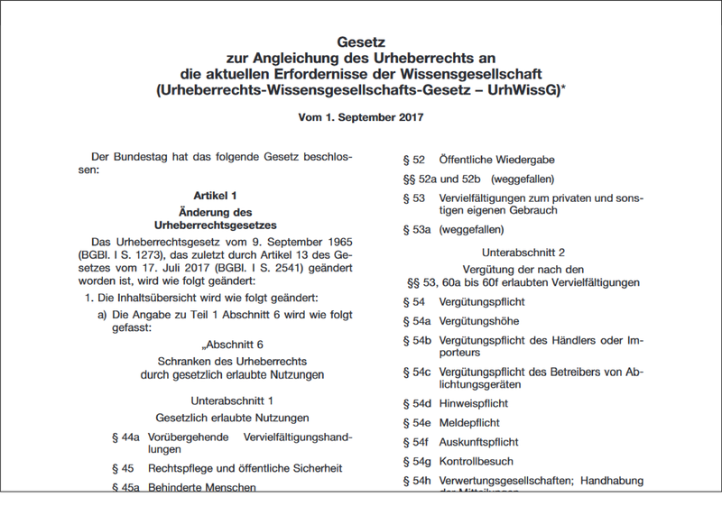 Gelangen Sie hier zu dem Gesetz zur Angleichung des Urheberrechts an die aktuellen Erfordernisse der Wissensgesellschaft