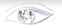 Zierbild: Detailzeichnung einer Pupille in der eine Beratungssituation gespiegelt wird