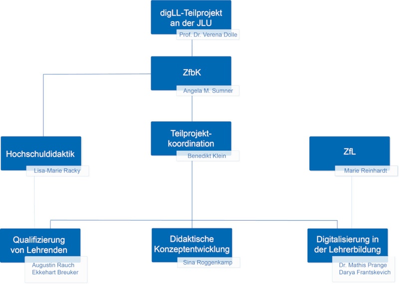 Für eine barrierearme Version des Organigramms von digLL@JLU bitte hier klicken
