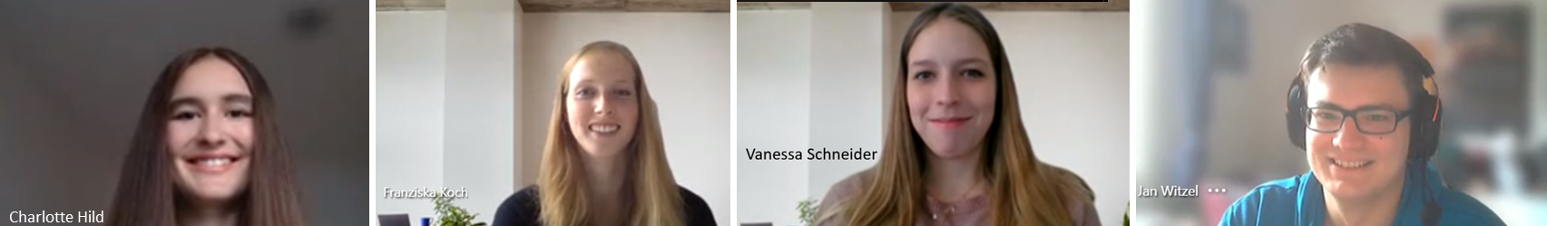 Gruppenbild der Projektmitarbeitenden. Zu sehen sind Charlotte Hild, Franziska Koch, Vanessa Schneider und Jan Witzel