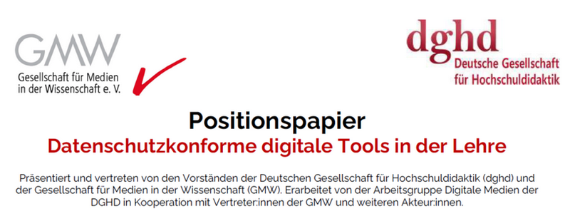 Überschrift: Positionspapier "Datenschutzkonforme digitale Tools in der Lehre"