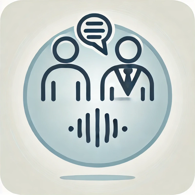 DALL·E 2024-12-29 14.14.36 - A minimalistic and professional icon in a flat vector design style with two human-like figures engaged in oral communication. One figure is speaking, .webp