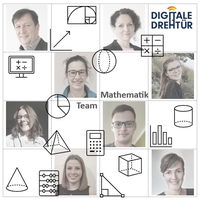 Mathematik Team Auf dem Bild sind kleine Kachelbilder zu sehen, die die Projektleitung, die wissenschaftlichen Mitarbeitenden sowie die studentischen Hilfskräfte im Projektteam Mathematik zeigen.