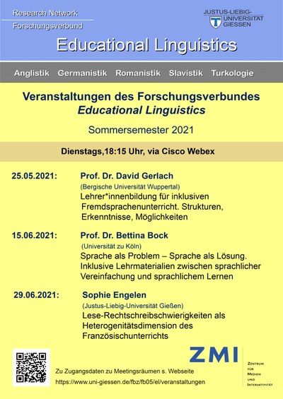 Vortragsreihe des Forschungsverbundes Educational Linguistics Plakat
