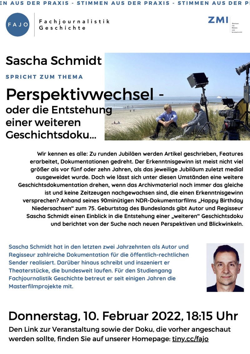 "Stimmen aus der Praxis": Sascha Schmidt, Geschichtsdoku am 10.2.2022