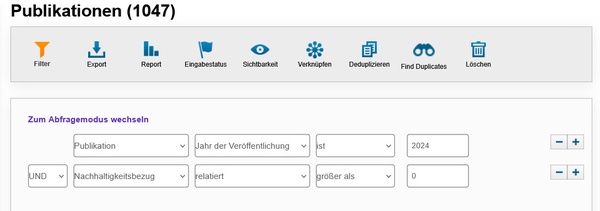 Screenshot einer beispielhafte Filterung