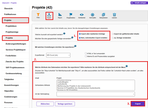 AAA Export Screenshot mit den Einstellungen für einen Dateiexport