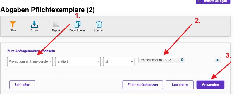 Filter meldendes Promotionsamt