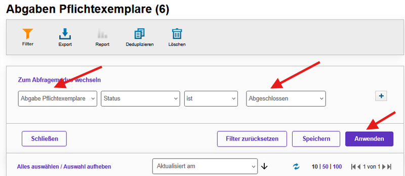 Filtern Pflichtexemplare