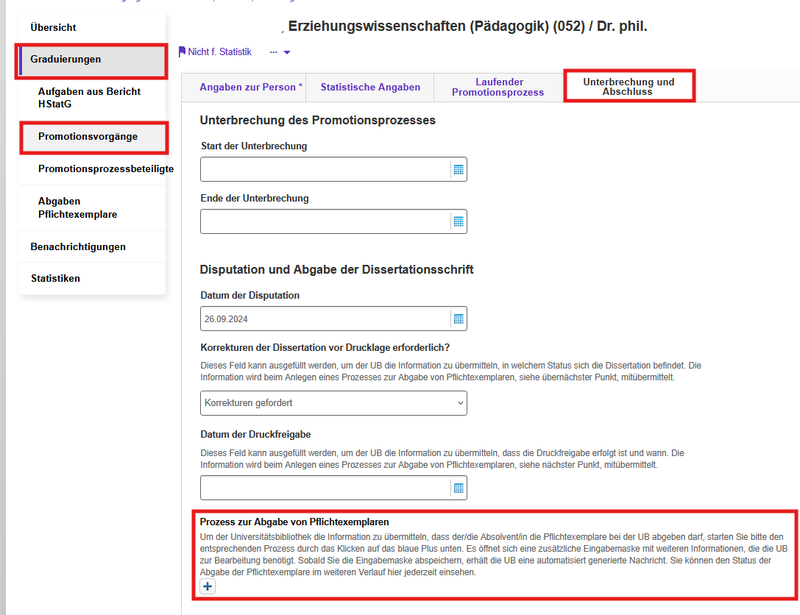 Pflichtexemplar Angaben ergänzen