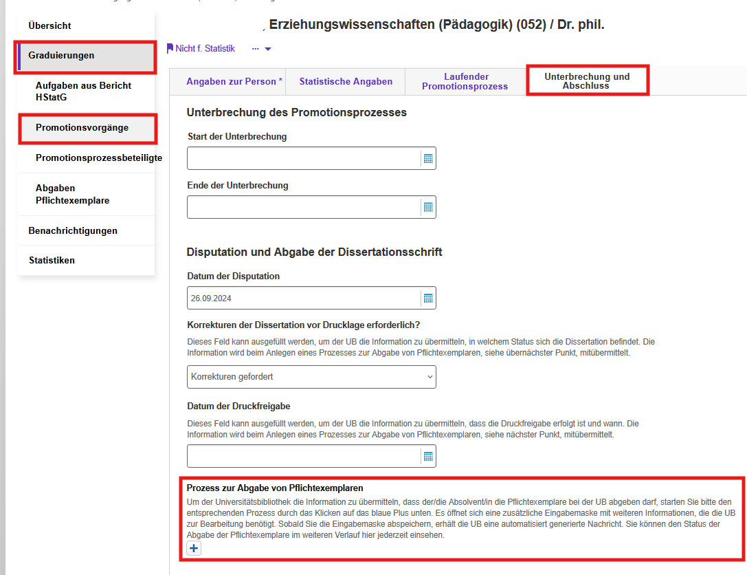 Pflichtexemplar Angaben ergänzen