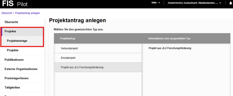 AAA Projektanträge 2 anlegen