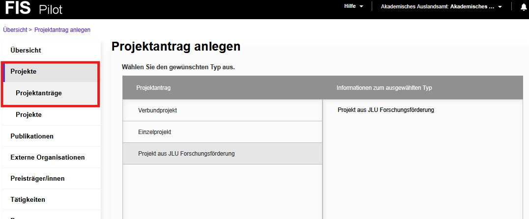 AAA Projektanträge 2 anlegen