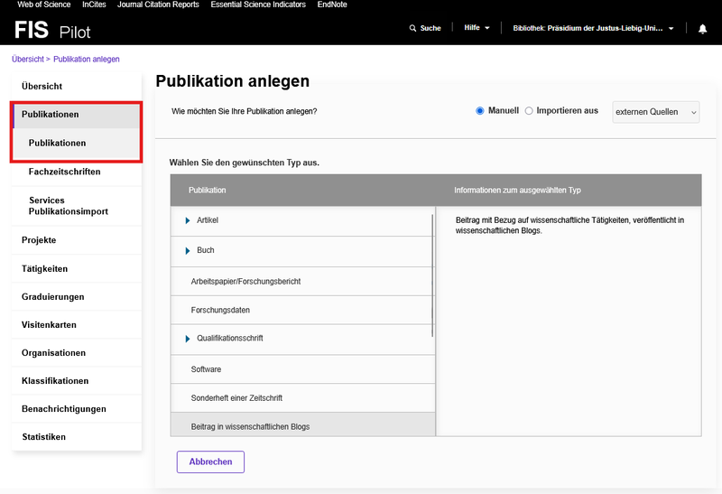 Publikation anlegen